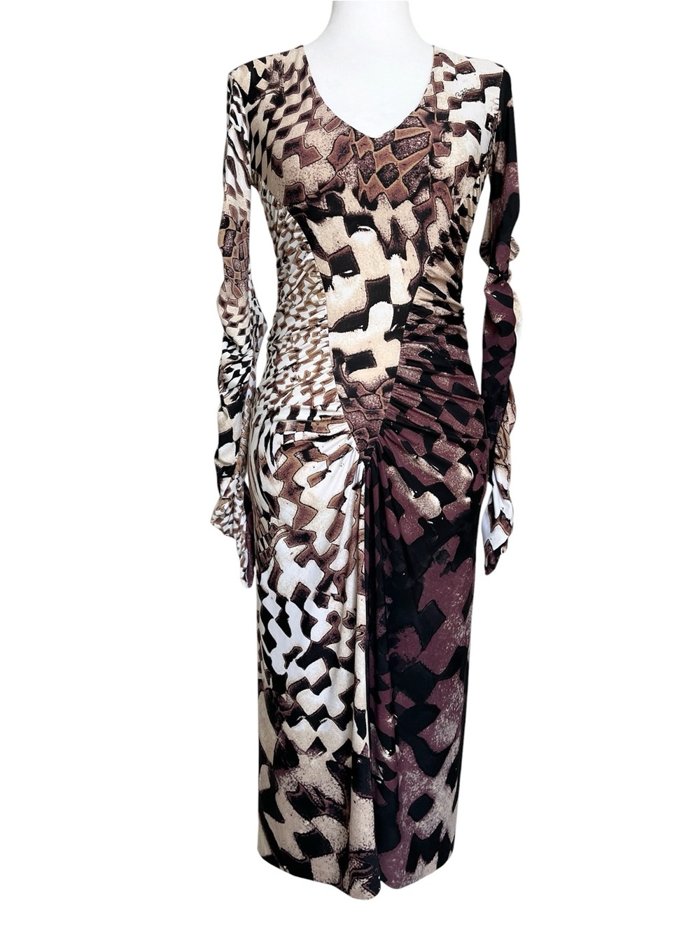 Vintage Vtg Roberto Cavalli FW 2003 Y2K Brown White Animal Print Midi Dress XS